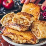 Vegane Apfeltaschen mit Blätterteig auf einem Teller serviert.