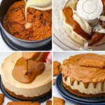 Biscoff Käsekuchen mit Karamell-Schicht auf einem Teller