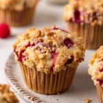 Einfache vegane Himbeermuffins auf einem Teller, frisch gebacken und serviert.