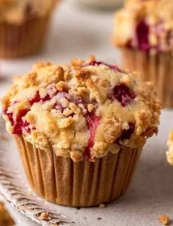 Einfache vegane Himbeermuffins auf einem Teller, frisch gebacken und serviert.