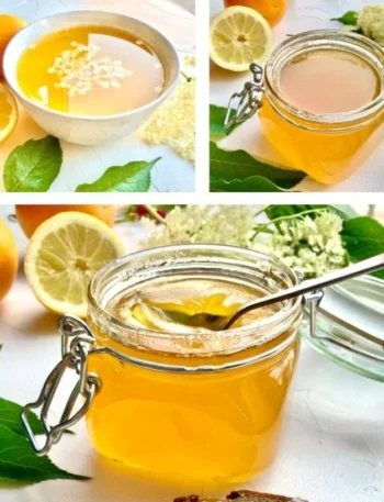 Hausgemachtes Holunderblütengelee mit frisch gepresstem Orangensaft