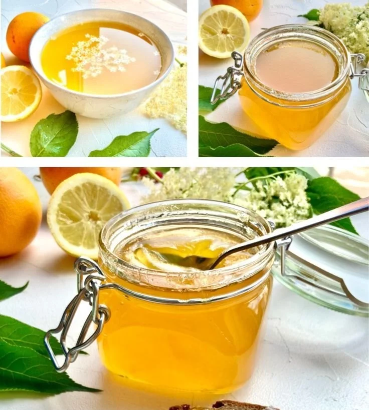 Hausgemachtes Holunderblütengelee mit frisch gepresstem Orangensaft