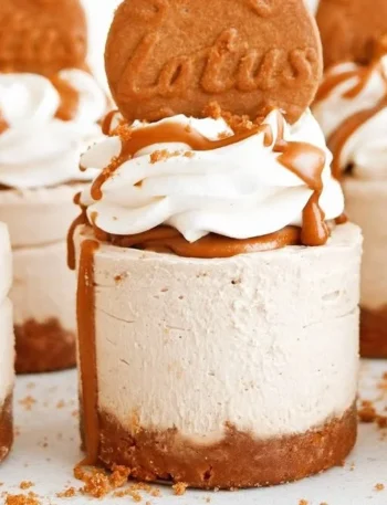 Mini Biscoff Cheesecakes auf einem Teller serviert