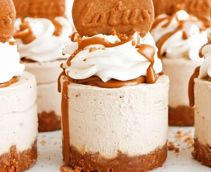 Mini Biscoff Cheesecakes auf einem Teller serviert