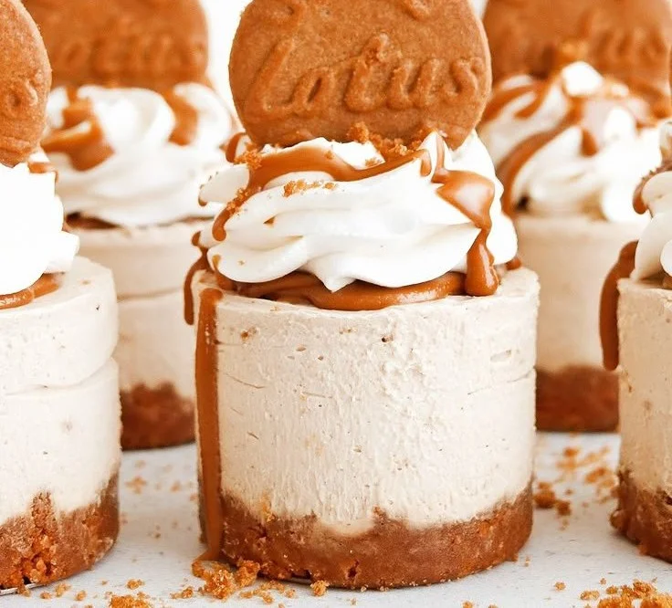Mini Biscoff Cheesecakes auf einem Teller serviert