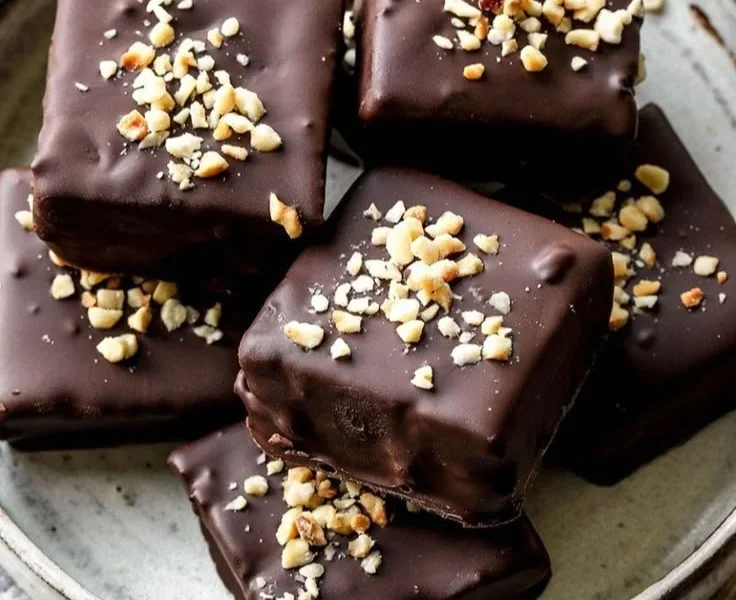 No-Bake Schokoladenüberzogene Brownies auf einem Teller