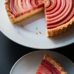 Ein köstliches, einfaches Rhabarber-Dessert auf einem Teller serviert