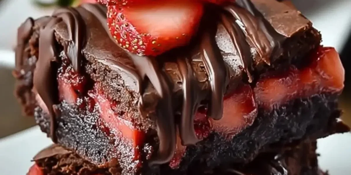 Schoko Erdbeer Brownies mit frischen Erdbeeren und Schokolade