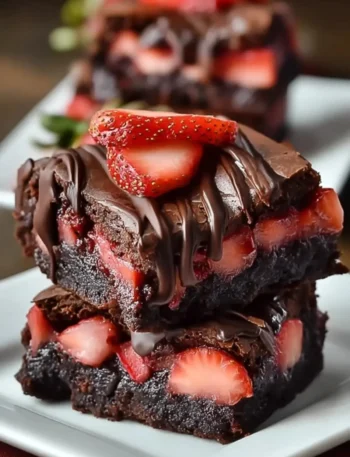 Schoko Erdbeer Brownies mit frischen Erdbeeren und Schokolade