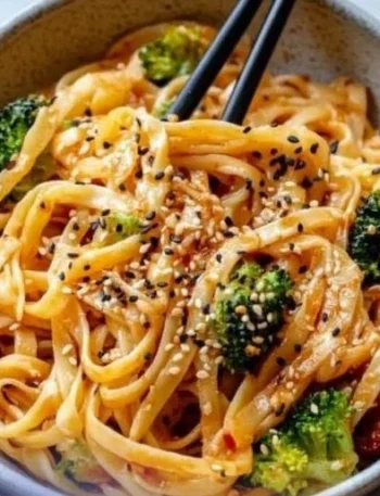 Schnelle, süß-scharfe vegane Tahini-Nudeln mit frischen Zutaten.
