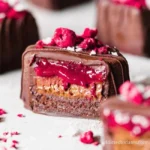 Vegane Himbeer-Mocha-Mousse-Brownies auf einem Teller serviert