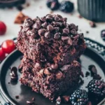 Vegane Zucchini-Brownies auf einem Teller angerichtet