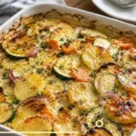 Vegetarischer Kartoffelauflauf mit frischem Gemüse und Kartoffeln