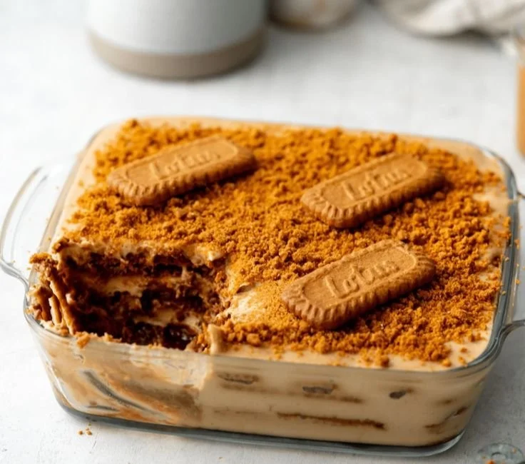 Vegan Biscoff Tiramisu Dessert mit Keksen und cremiger Schicht