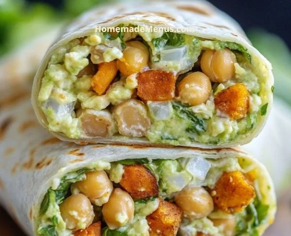Vegane Kichererbsen-Caesar-Wraps auf einem Teller serviert