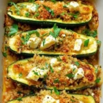 Köstliche gefüllte Zucchini auf einem Teller serviert