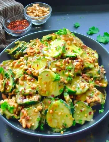 Glutenfreier würziger Erdnuss-Gurken-Salat mit frischen Zutaten