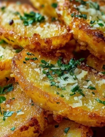 Knusprige Kartoffelspalten mit Knoblauch und Parmesan auf einem Teller