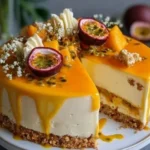 Mango-Passionsfrucht-Käsekuchen mit frischen Früchten und cremiger Textur