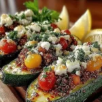 Mediterrane gefüllte Zucchini-Boote mit frischen Zutaten