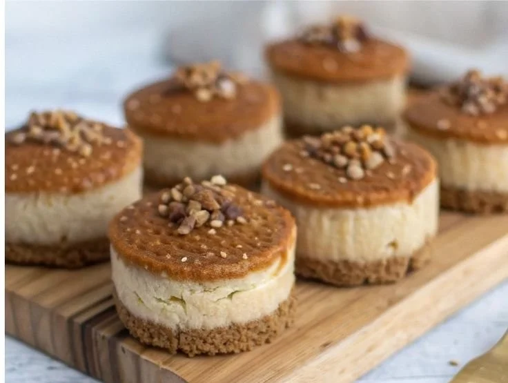 Mini Vegan Biscoff Cheesecakes auf einem Teller