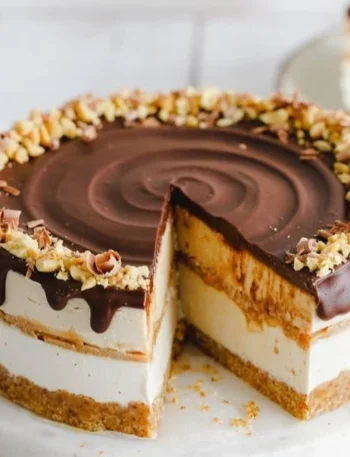 No-Bake veganer Schokoladen-Erdnussbutter-Käsekuchen, glutenfrei und keto-freundlich