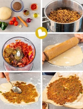 Vegane Lahmacun mit frischem Gemüse und gewürzten Kräutern