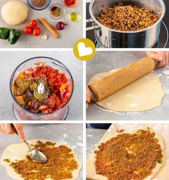Vegane Lahmacun mit frischem Gemüse und gewürzten Kräutern