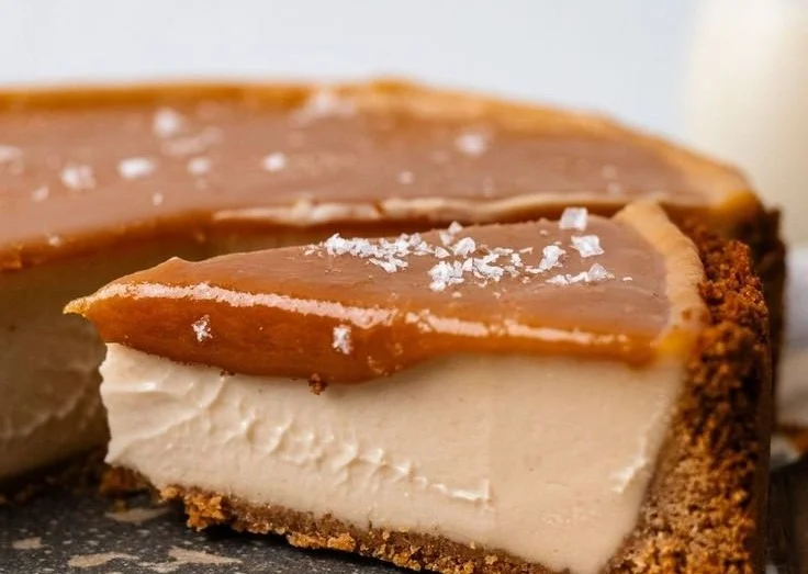 Vegane Salzkaramell-Käsekuchen einfach zubereitet mit köstlicher Karamellsoße