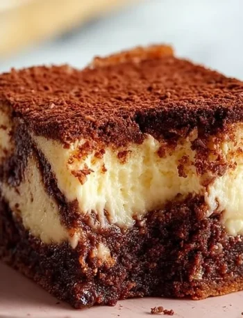 Vegane Tiramisu Käsekuchen Brownies auf einem Teller serviert