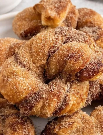 Vegane Zimt-Zucker-Knoten frisch gebacken auf einem Teller