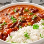 Veganes Bohnen Curry mit Kokosmilch auf einem Teller serviert