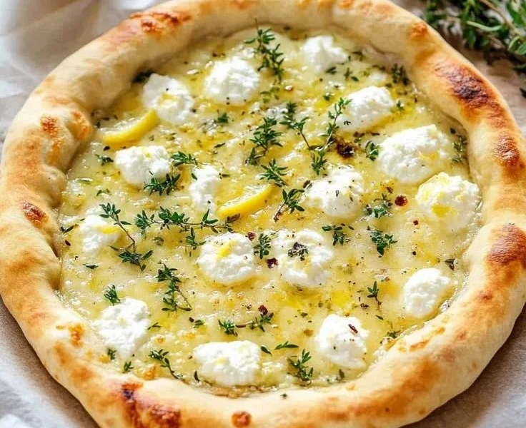 Zitronenpizza mit frischem Zitronenbelag auf knusprigem Teig