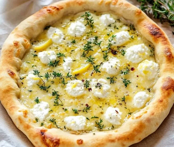 Zitronenpizza mit frischem Zitronenbelag auf knusprigem Teig