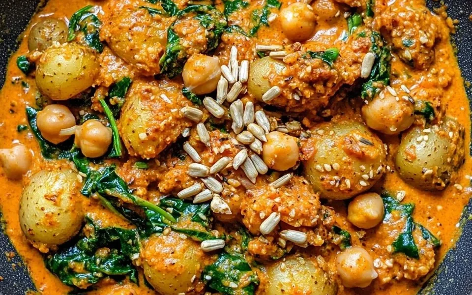 Cremige Paprika Kartoffeln auf einem Teller, perfekt gewürzt und serviert.
