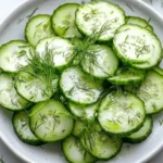 Cremiger Gurken-Dill-Salat in einer Schüssel mit frischen Kräutern
