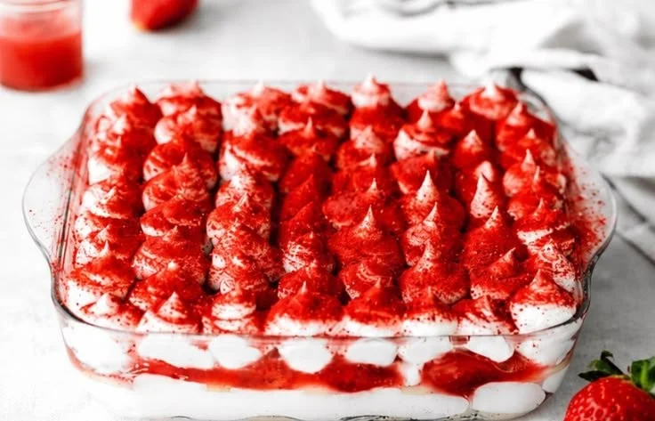 Veganes Erdbeer-Tiramisu in einer schönen Präsentation