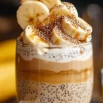Erdnussbutter-Bananen-Chia-Pudding in einer Schüssel mit frischen Bananen und Chia-Samen
