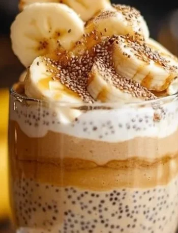 Erdnussbutter-Bananen-Chia-Pudding in einer Schüssel mit frischen Bananen und Chia-Samen