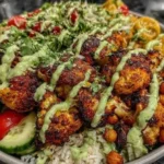 Veganes Blumenkohl Shawarma in einem Teller serviert
