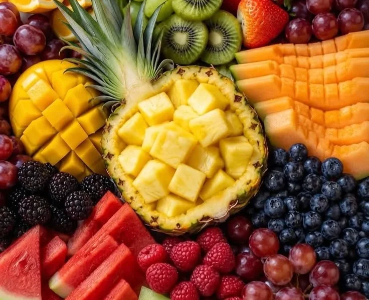 Vielseitige und gesunde Obstplatte mit frischen Früchten für einfache Rezeptideen