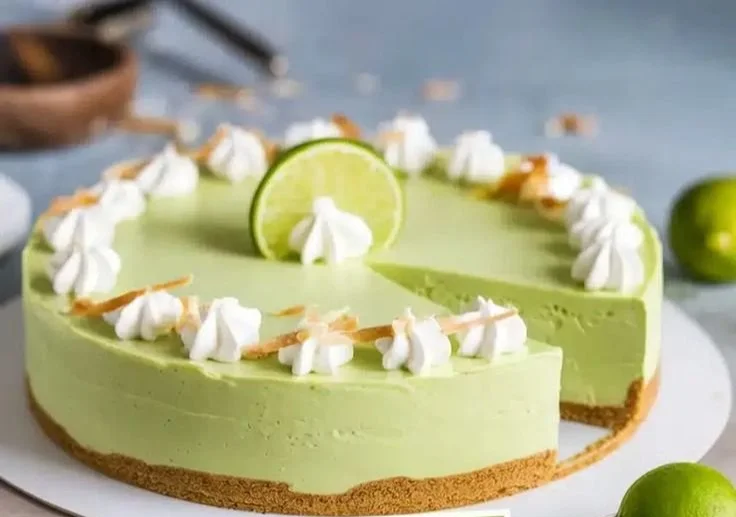 No-Bake Coconut Lime Cheesecake mit frischer Kokosnuss und Limette