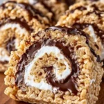 Leckere S'mores Rice-Krispies Rollen auf einem Teller präsentiert.