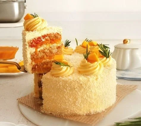 Veganer Mangokuchen mit frischen Mangos und einer cremigen Glasur