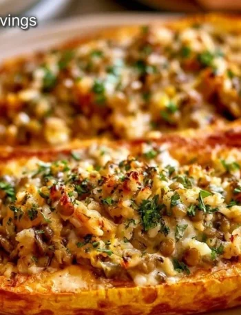 Mediterraner gefüllter Spaghetti-Kürbis mit frischen Zutaten.