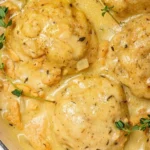 Verschiedene fleischlose Mahlzeiten wie cremige Tofusuppe und vegane Hühnersuppe