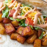 Einfache vegane Kartoffel Soft-Tacos auf einem Teller