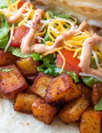 Einfache vegane Kartoffel Soft-Tacos auf einem Teller