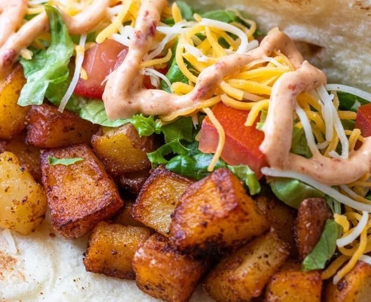 Einfache vegane Kartoffel Soft-Tacos auf einem Teller